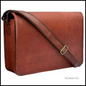 Full Grain Leather Messenger Bag Crossbody Satchel Fits 13.3" Laptop